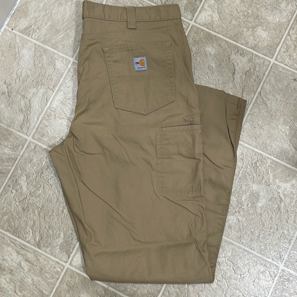 Men’s FR Carhartt khaki work jeans. Men’s size 40x34.